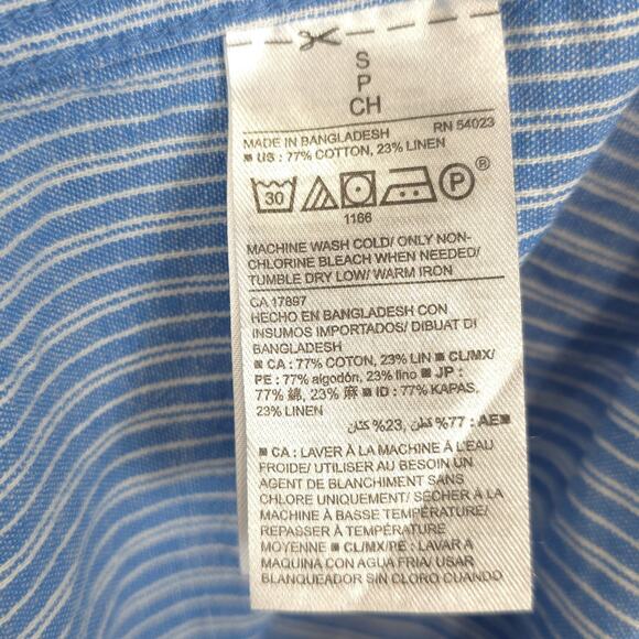 Old Navy Oxford Button Down Shirt Linen Blend Slim Fit Men S Stripe White Blue - Picture 10 of 11